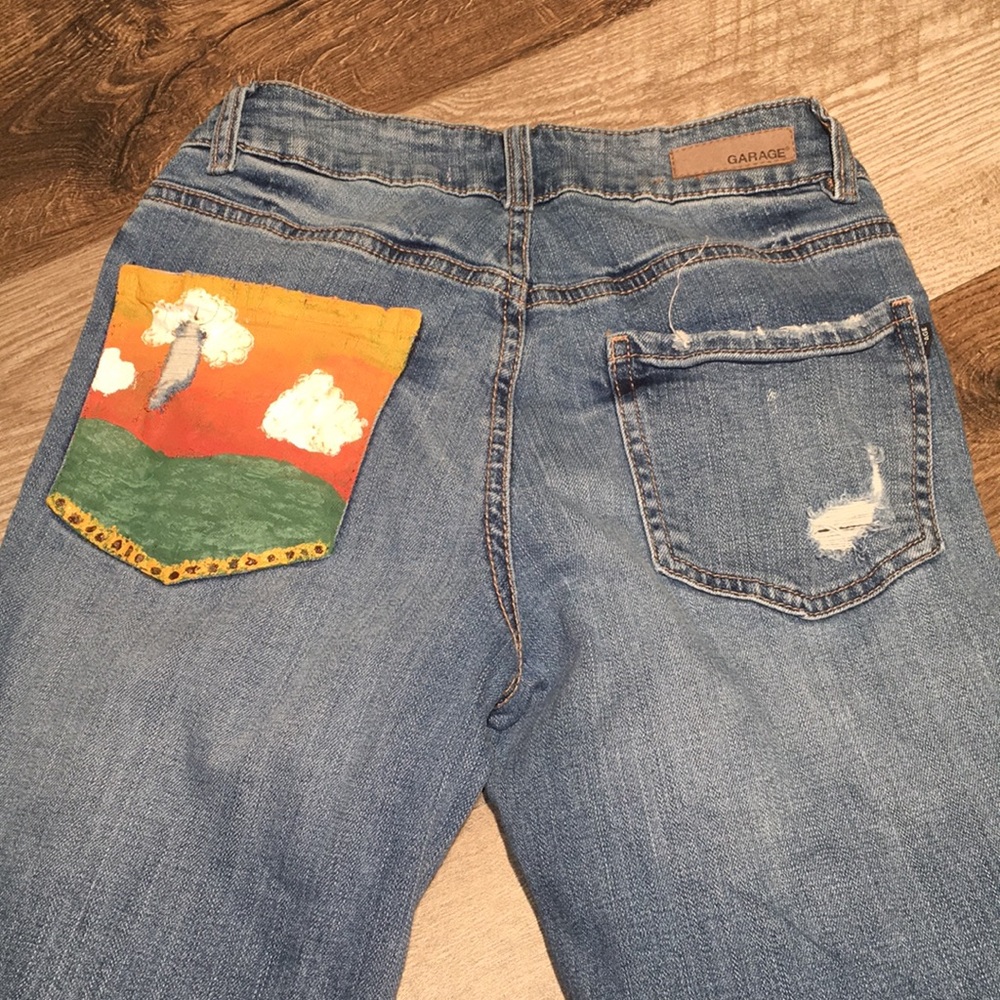 Garage Girlfriend Distressed Jeans Painted Pocket